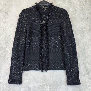 Ann Taylor Sweater Womens Small Black Cardigan Wool Acrylic Textured Collar